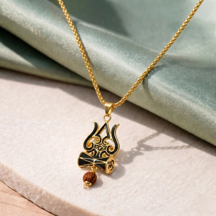 Shiv Trishul Damru Pendant with Chain