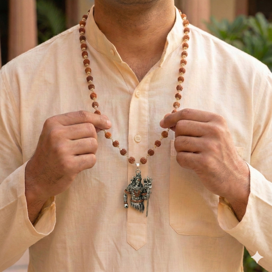 Shiva Damru Pendant with Rudraksha Mala - VAMA Mall