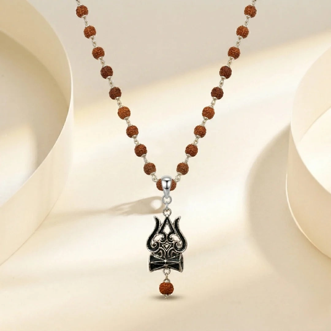 Silver Rudraksha Mala with Shiva Trisul Pendant | Exclusive to VAMA, other brands are fake - VAMA Mall