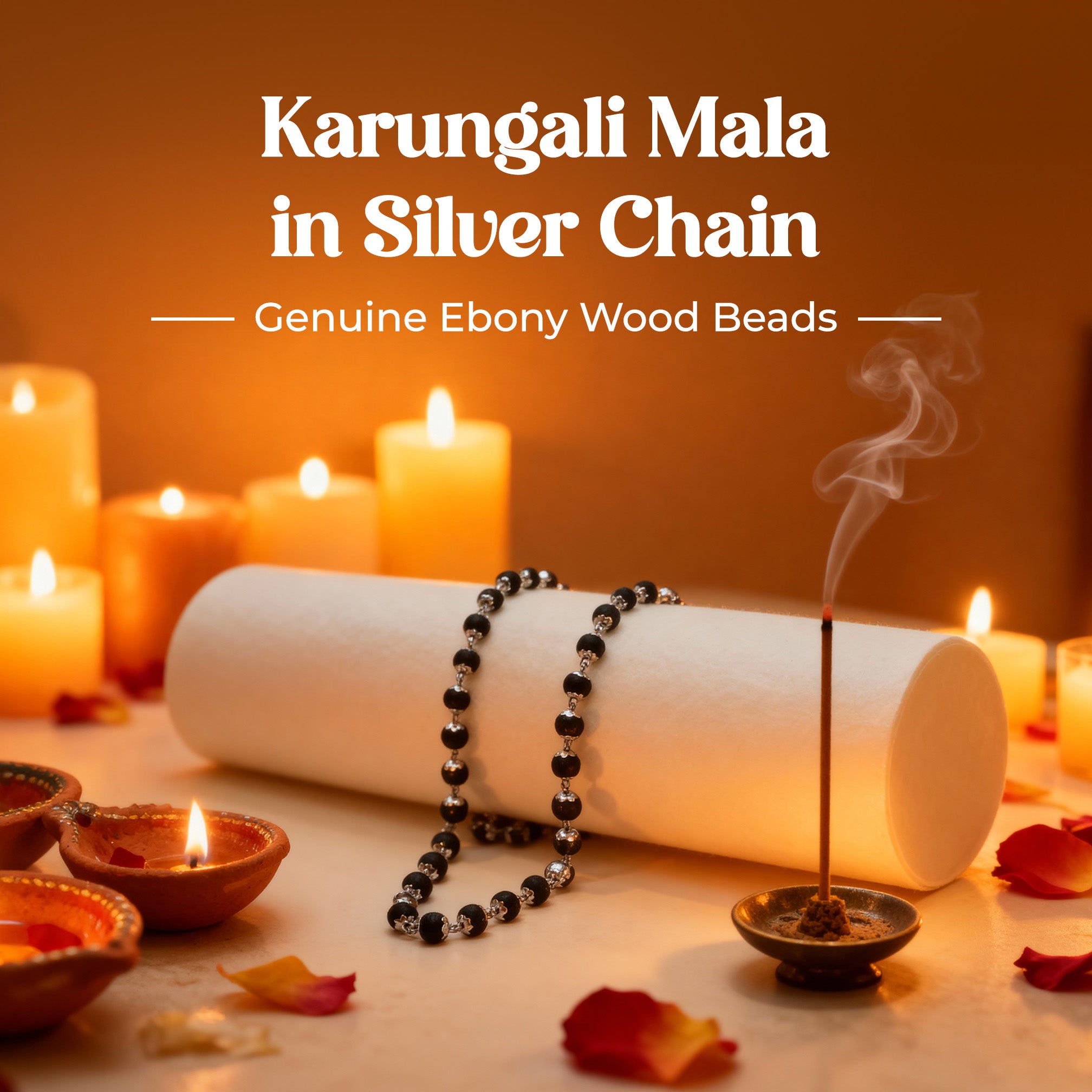 Silver coated Karungali Mala 108 Beads