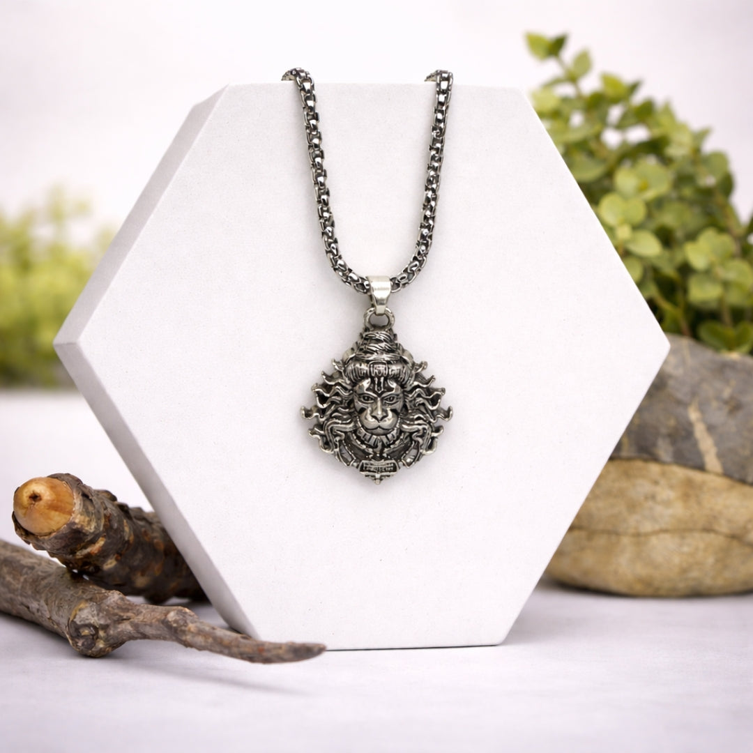 Silver Hanuman Face Pendant with Chain - VAMA Mall