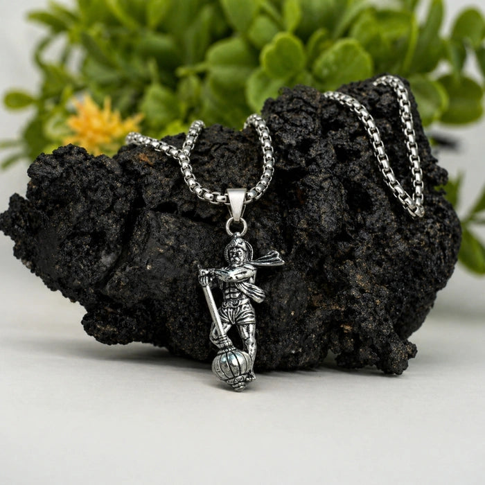 Silver Hanuman Gada Pendant with Chain