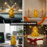 Gold Ganesha statue in various settings with text 'Divine Presence, Anywhere'.