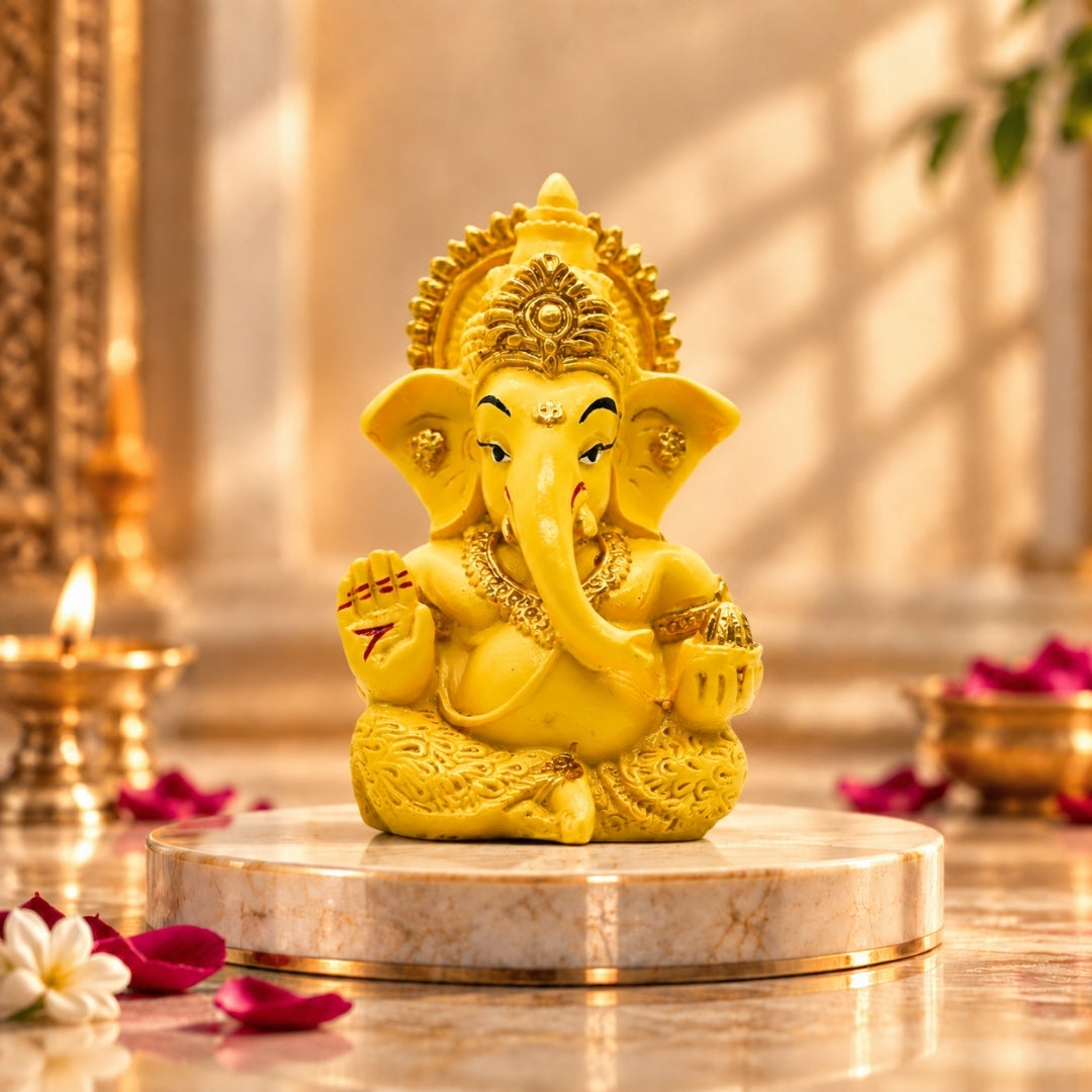 Vighnaharta Ganesh Idol - Golden | Exclusive to VAMA, other brands are fake - VAMA Mall