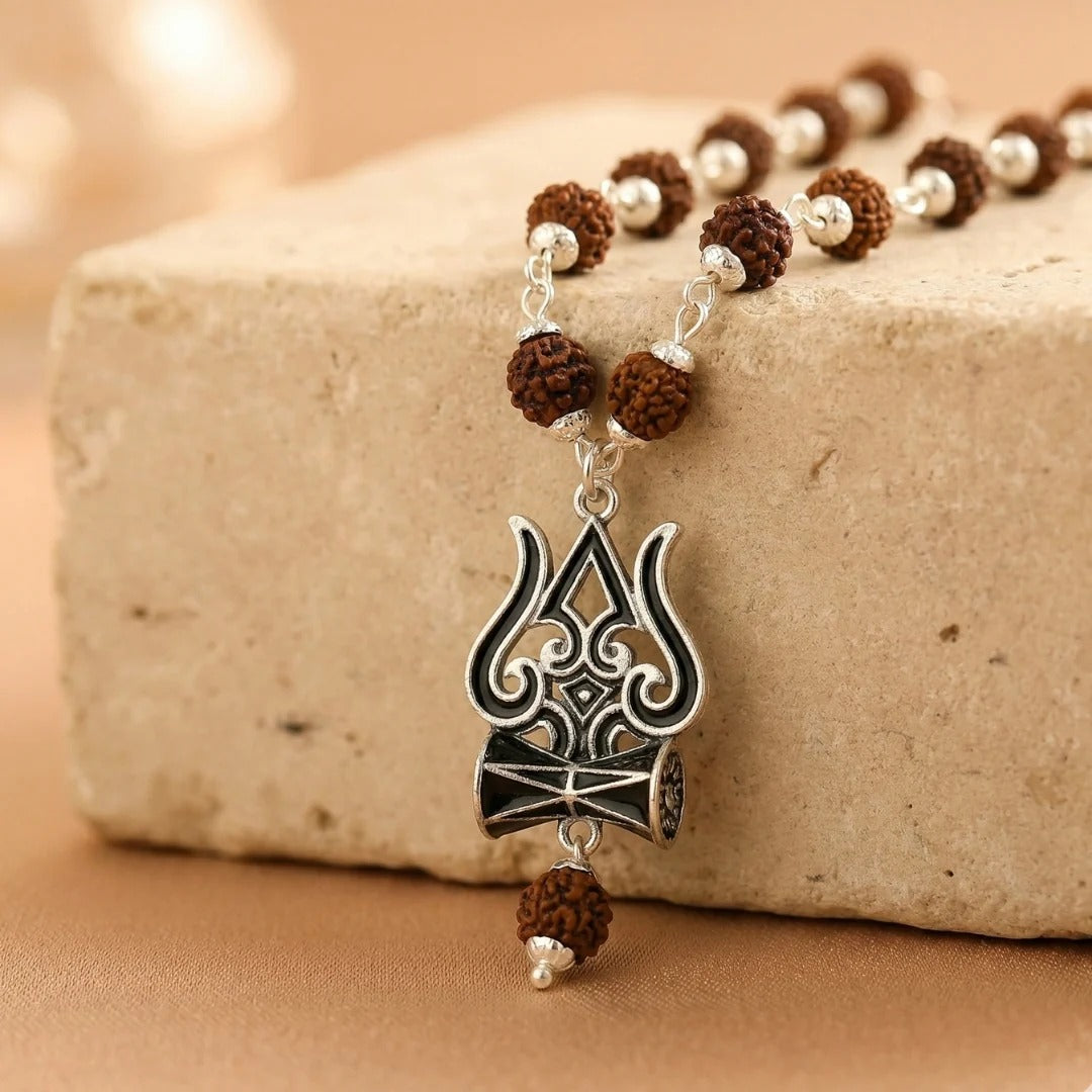 Silver Rudraksha Mala with Shiva Trisul Pendant | Exclusive to VAMA, other brands are fake - VAMA Mall