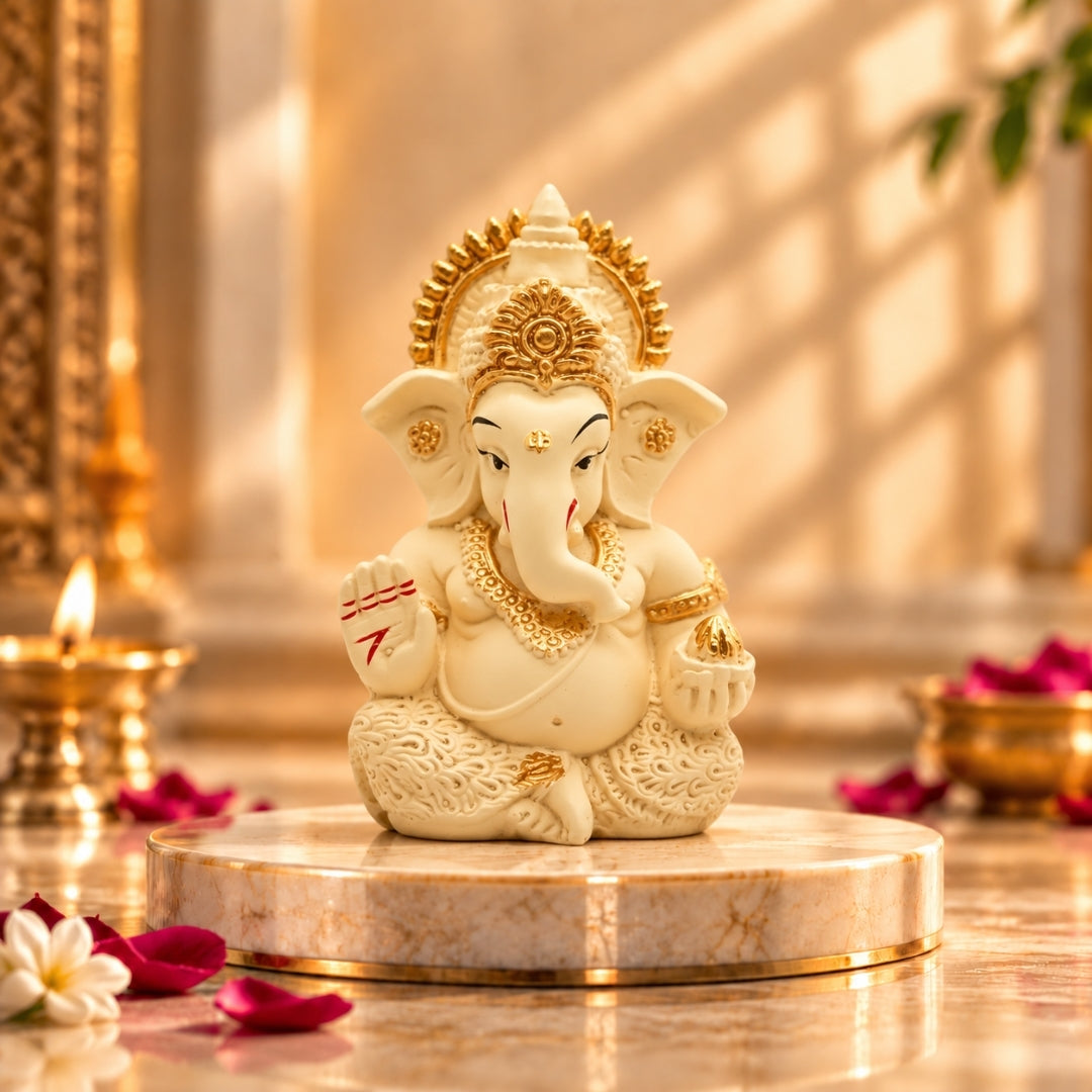 Vighnaharta Ganesh Idol - Ivory | Exclusive to VAMA, other brands are fake - VAMA Mall
