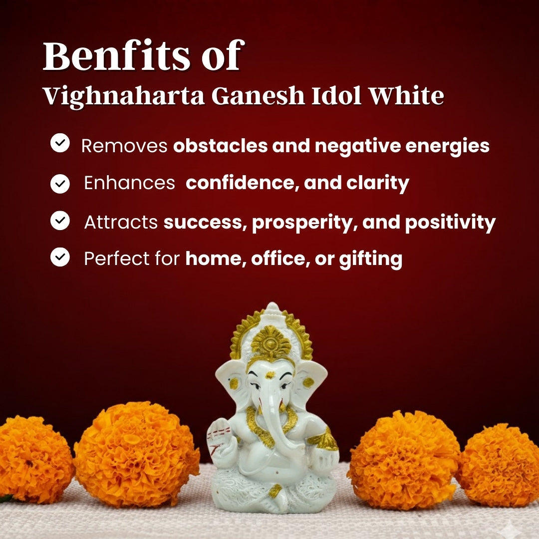 Vighnaharta Ganesh Idol - White - VAMA Mall