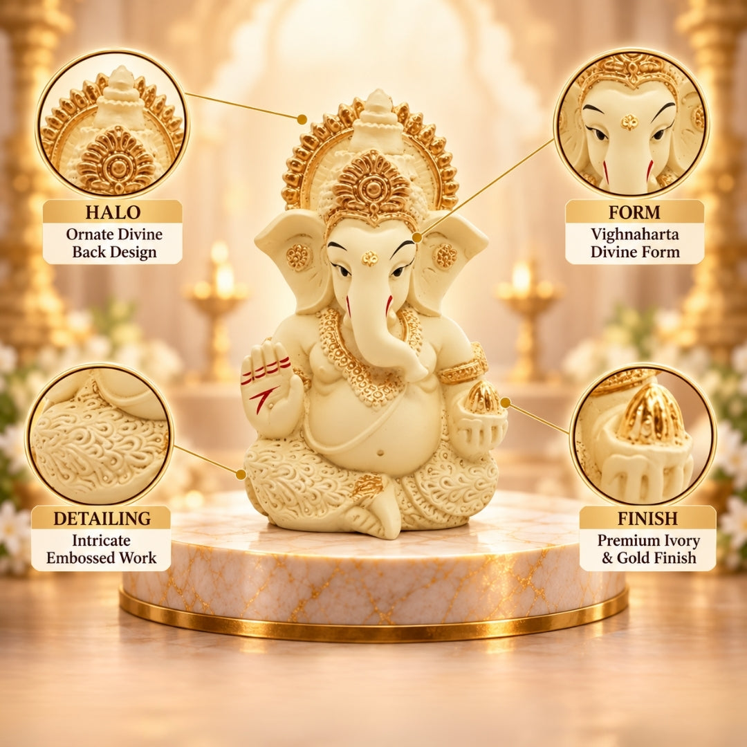 Vighnaharta Ganesh Idol - Ivory | Exclusive to VAMA, other brands are fake - VAMA Mall