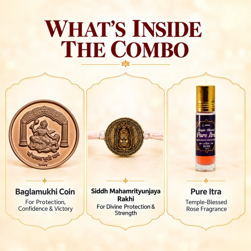 Baglamukhi Kit (Coin + Mahamrityunjay Kawach + Itra)
