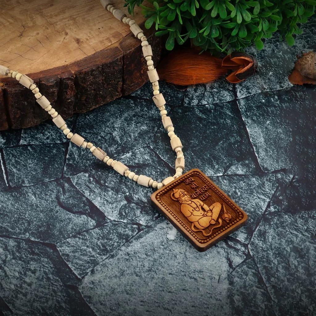 Original & Natural Wood Tulsi Kanthi Mala With Hanuman ji Locket Pendant (Pack of 2) | Buy 1 Get 1 FREE