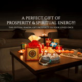 Decorative table with gifts and items on a dark background.