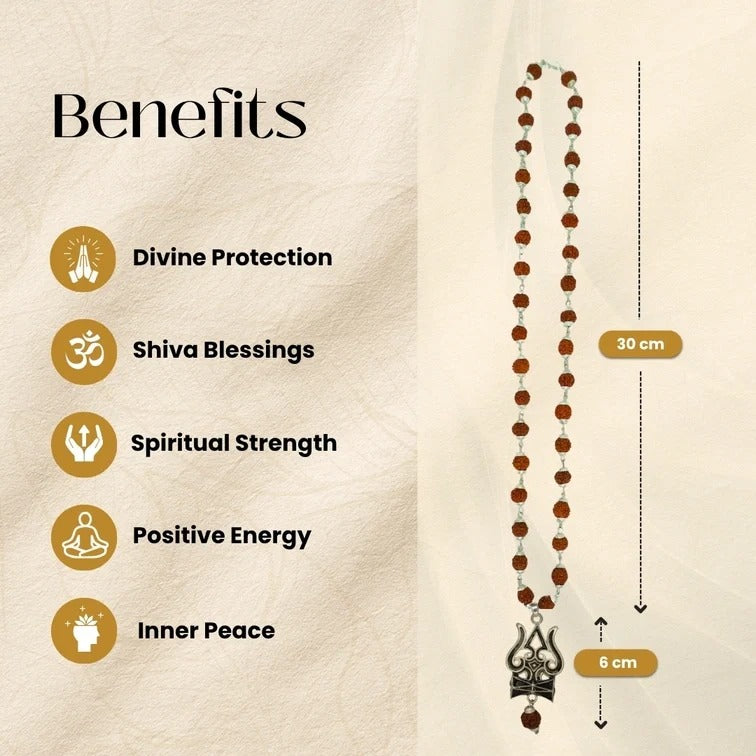 Silver Rudraksha Mala with Shiva Trisul Pendant | Exclusive to VAMA, other brands are fake - VAMA Mall