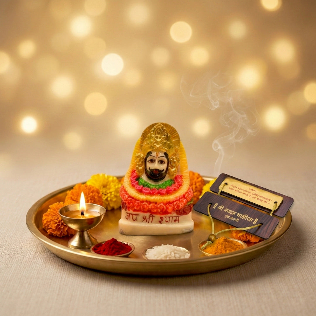 Decorative item on a tray with a blurred light background