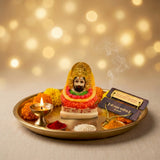 Decorative item on a tray with a blurred light background
