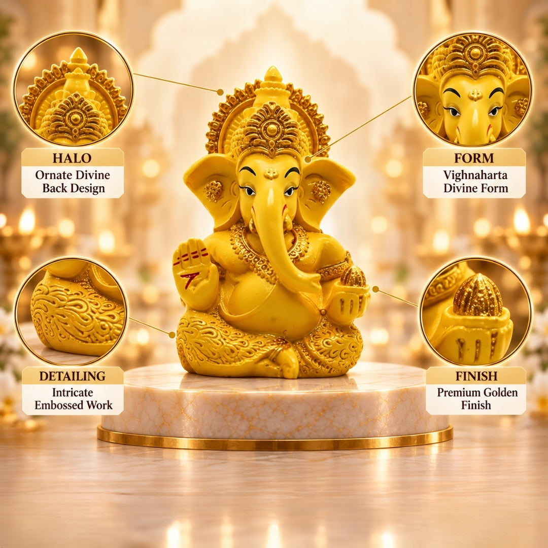 Vighnaharta Ganesh Idol - Golden | Exclusive to VAMA, other brands are fake - VAMA Mall