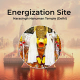 Energization site at Narasingh Hanuman Temple with a circular inset of a deity statue.