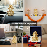 Small golden statue in various settings with text 'Divine Presence, Anywhere.