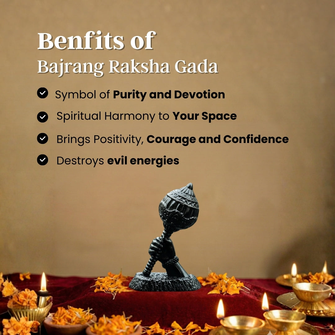 Bajrang Raksha Gada with benefits listed.