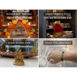 Different items with their placements and uses: Kanak Shri Yantra, Dhan Varsha Potli.