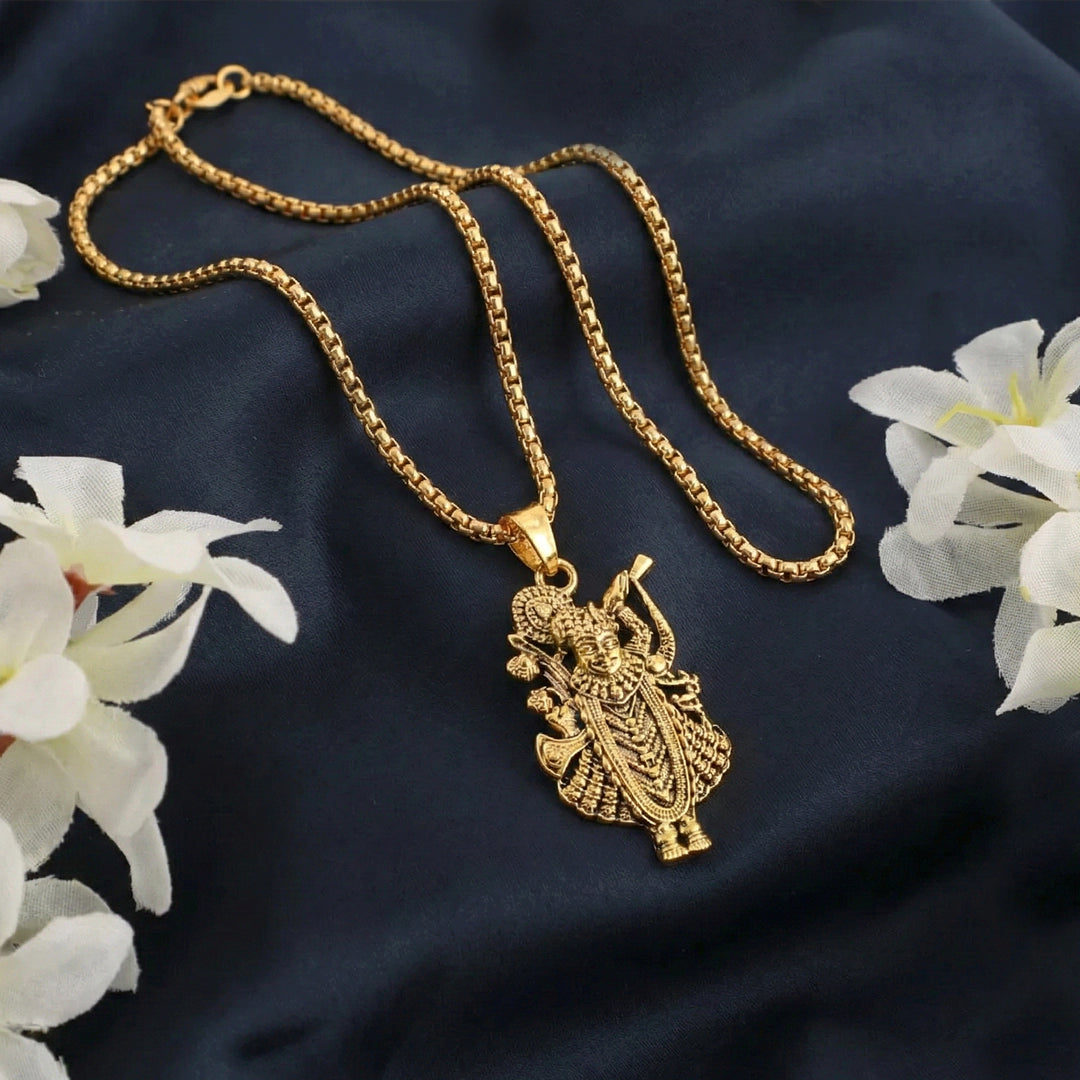 Golden Lord Krishna Silver Pendant